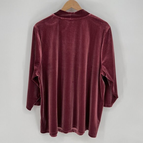 Lands End Womens Velvet Tunic Top Size 3X Burgundy Relaxed Fit Stretch Elegant - Picture 2 of 10